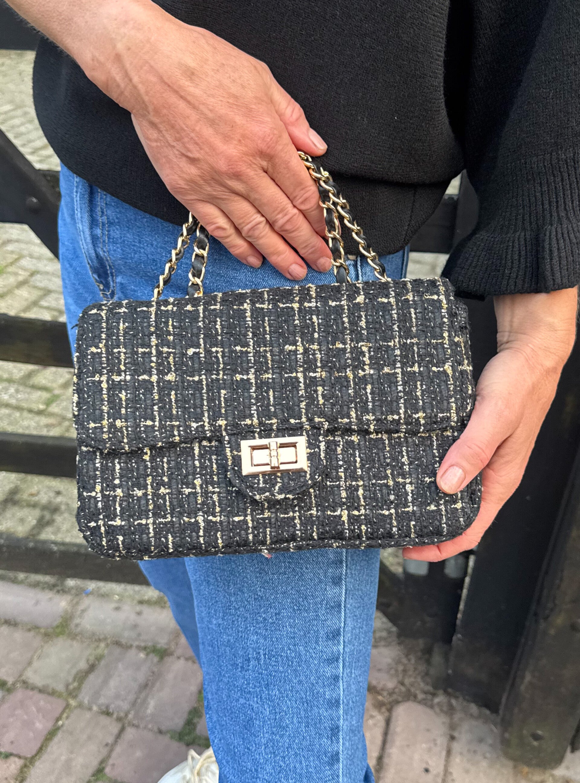 Luxe crossbody tas - zwart/goud