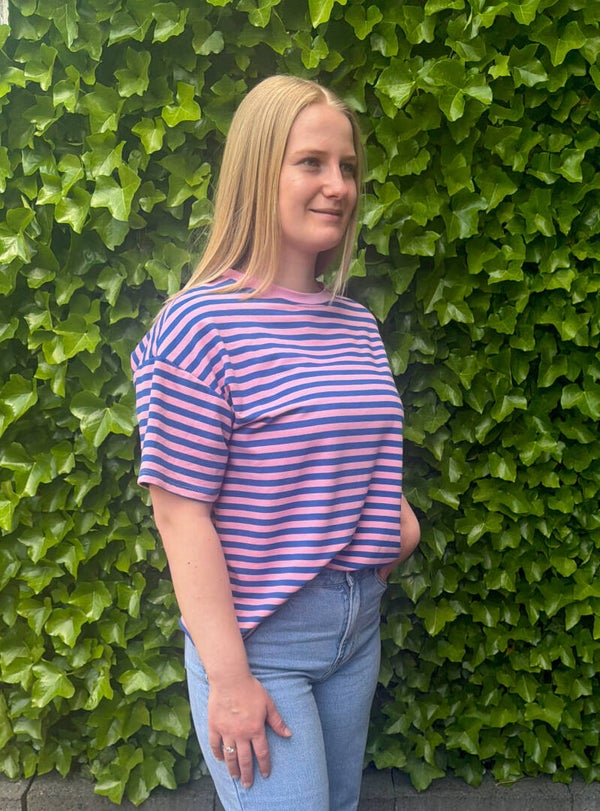 Gestreept shirt met korte mouw - roze/blauw