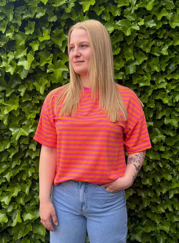 Gestreept shirt met korte mouw - roze/oranje
