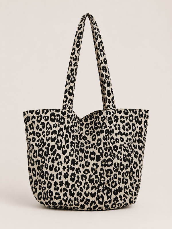 XL shopper luipaard motief - beige/zwart