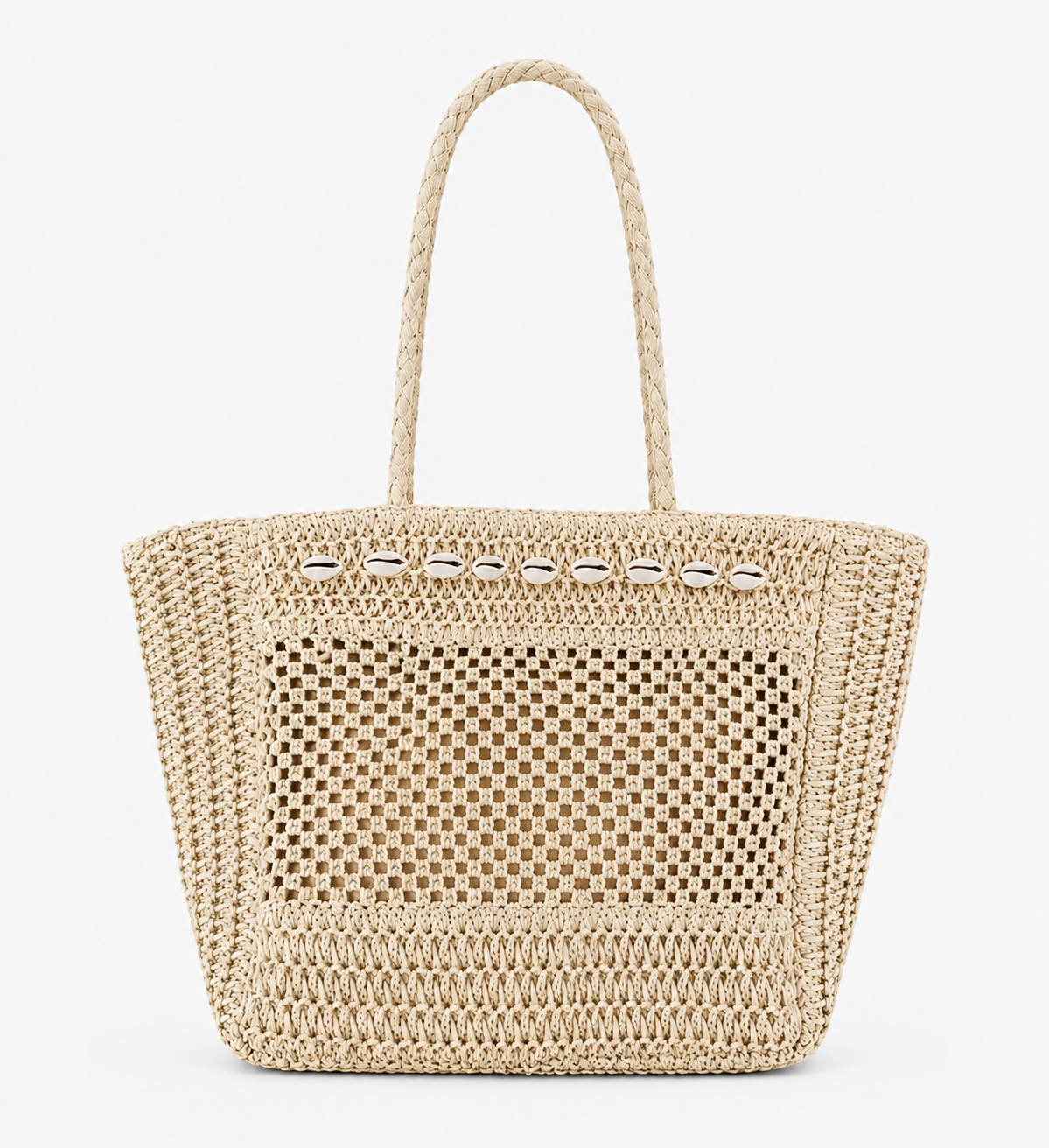 Strand tas met schelpen - beige
