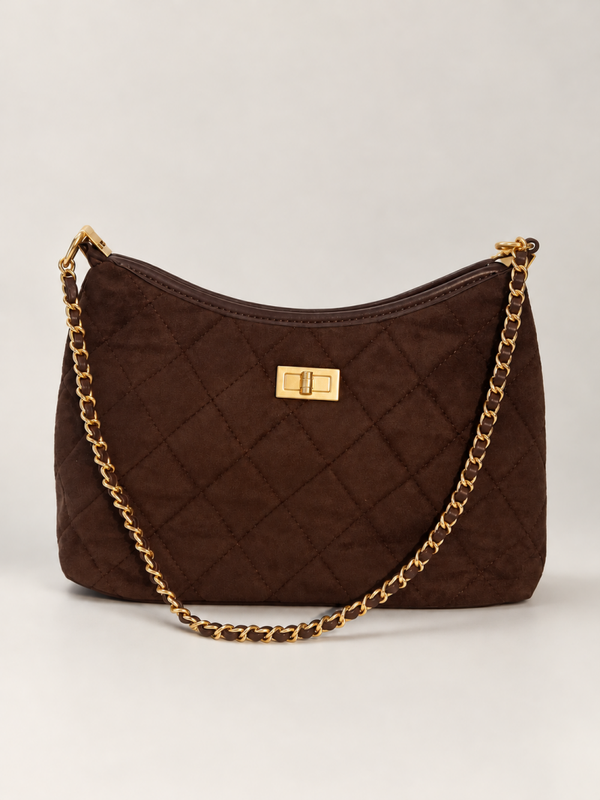 Schoudertas met diamantpatroon met lang/kort hengsel - coffee