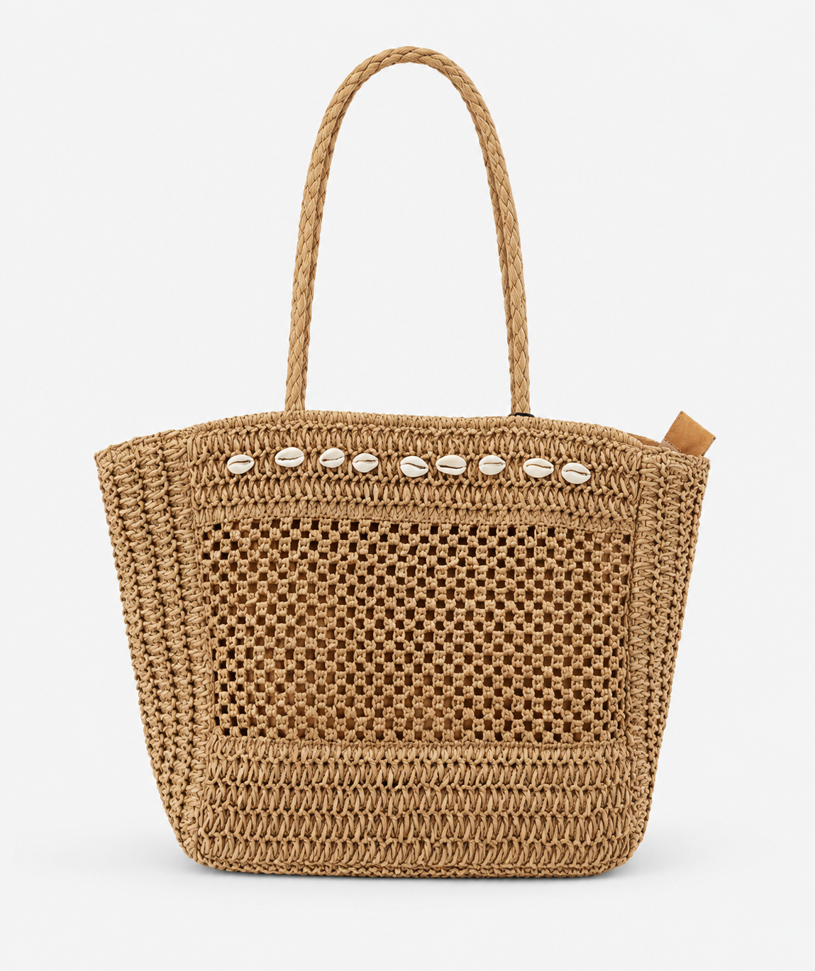 Strand tas met schelpen - khaki