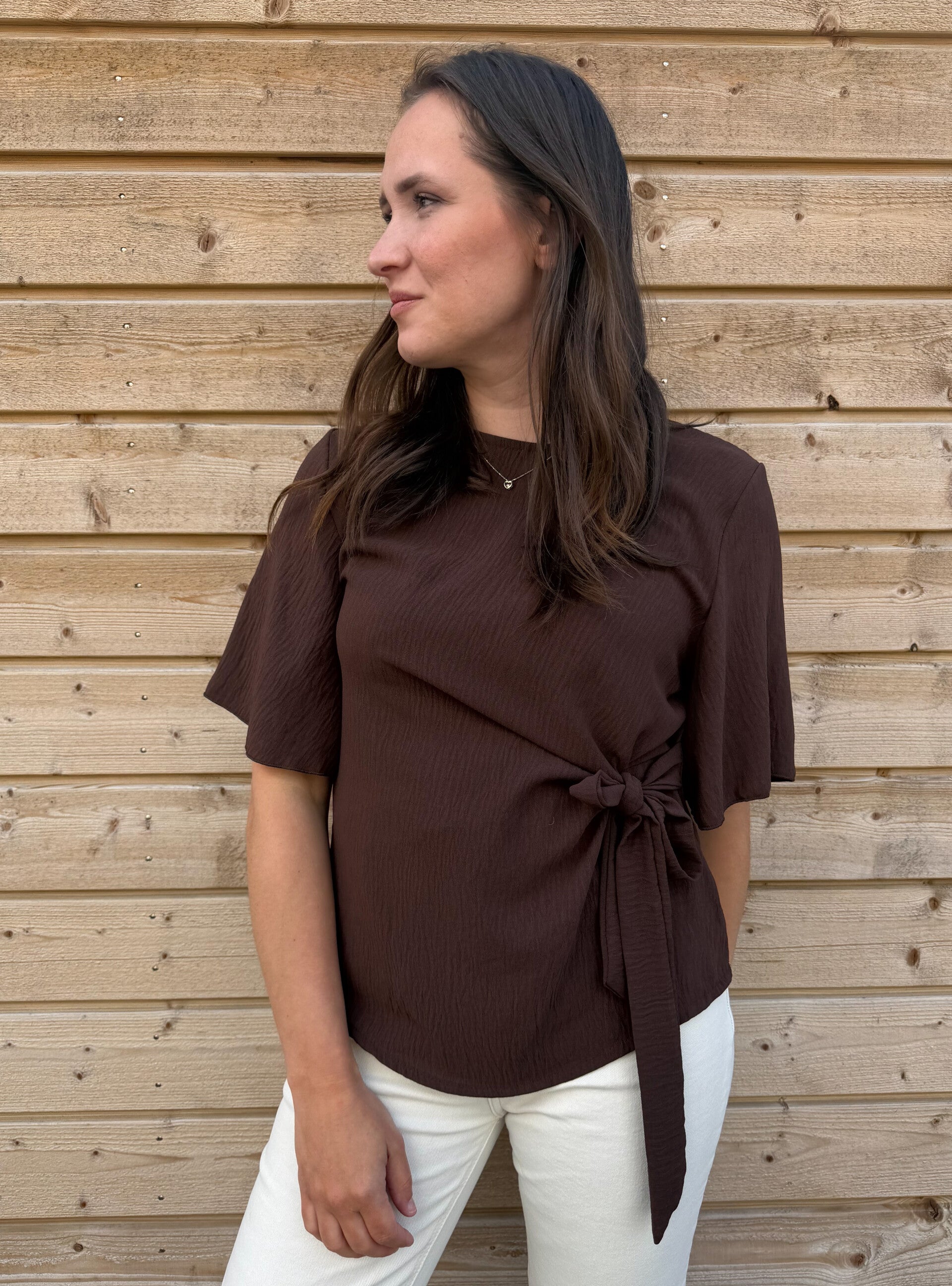 Top met strik detail - bruin