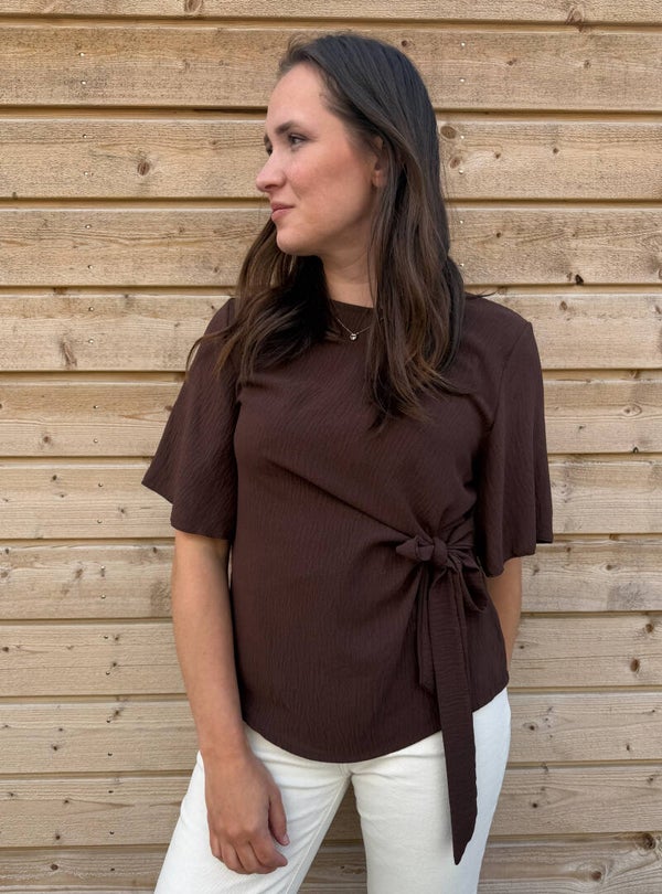 Top met strik detail - bruin