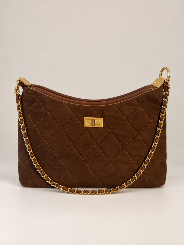 Schoudertas met diamantpatroon met lang/kort hengsel - light coffee