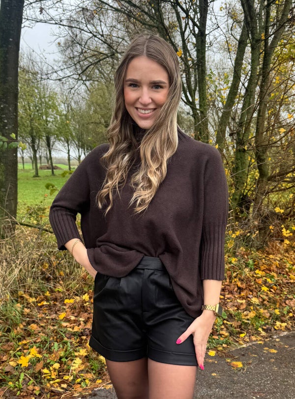 Trui halflange mouw met col - bruin