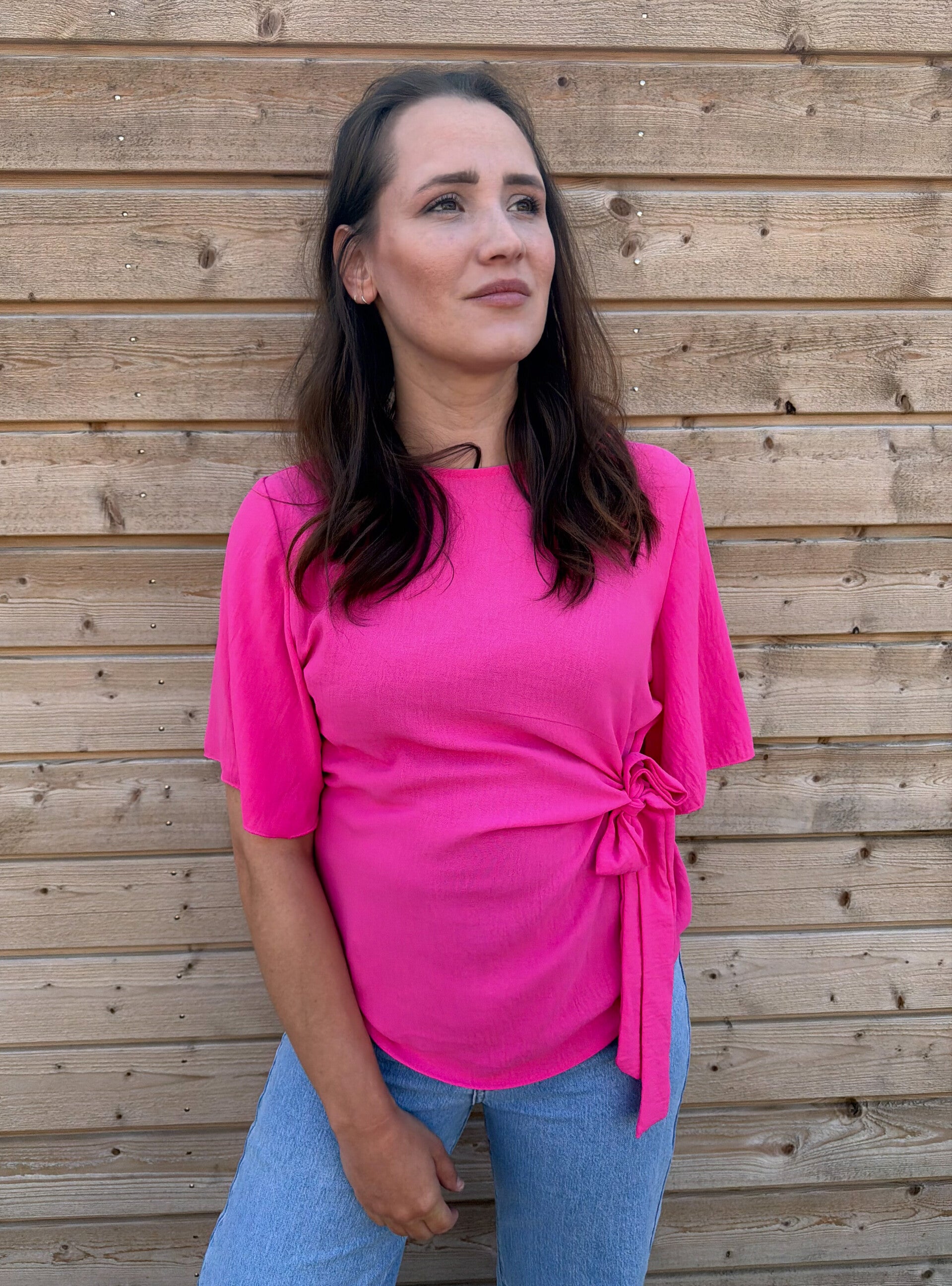 Top met strik detail - roze