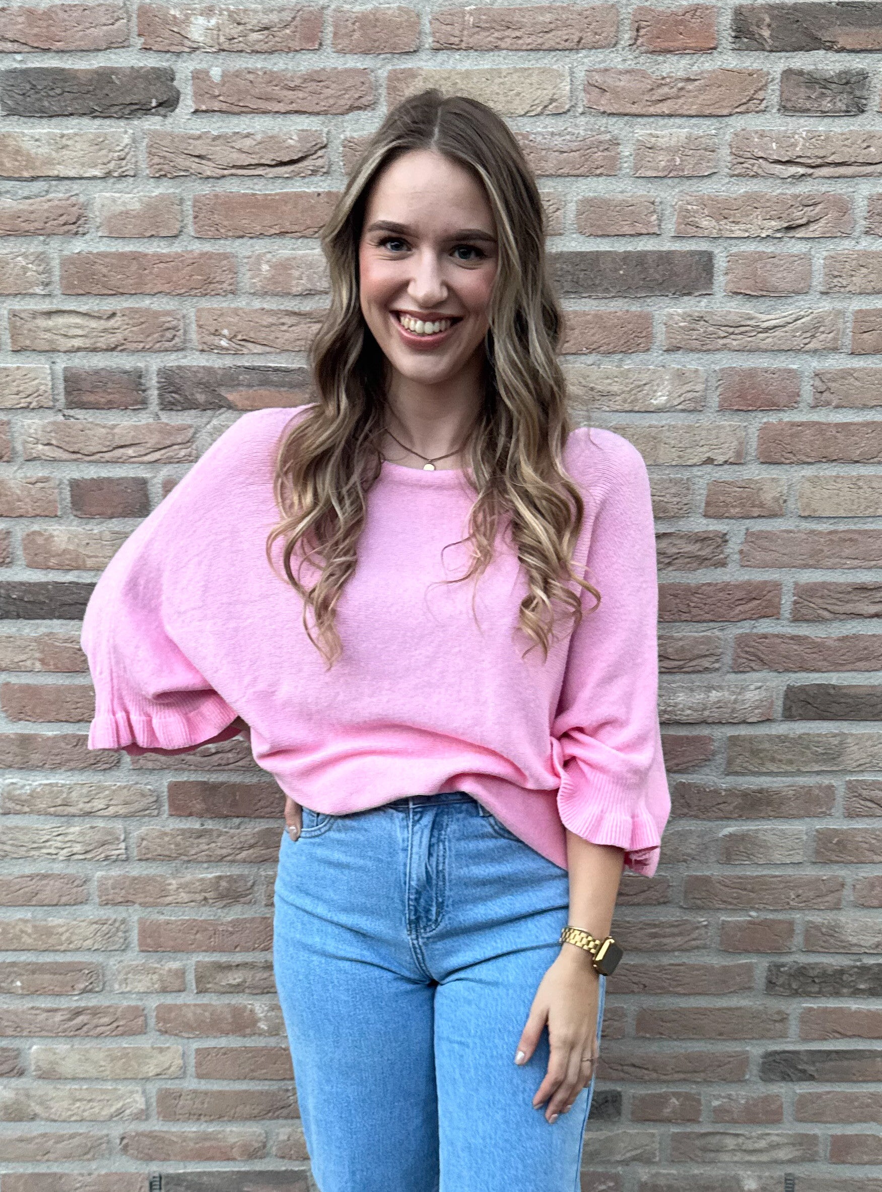Trui met ruffle detail mouw - roze