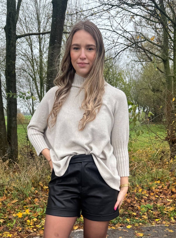 Trui halflange mouw met col - beige