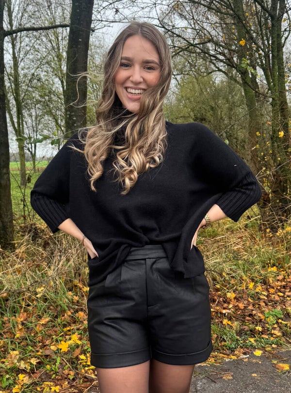 Trui halflange mouw met col - zwart