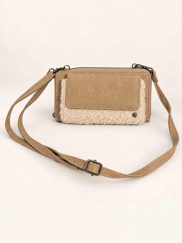 Teddy portemonneetasje met schouderband - beige