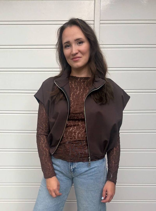 Kanten top - bruin