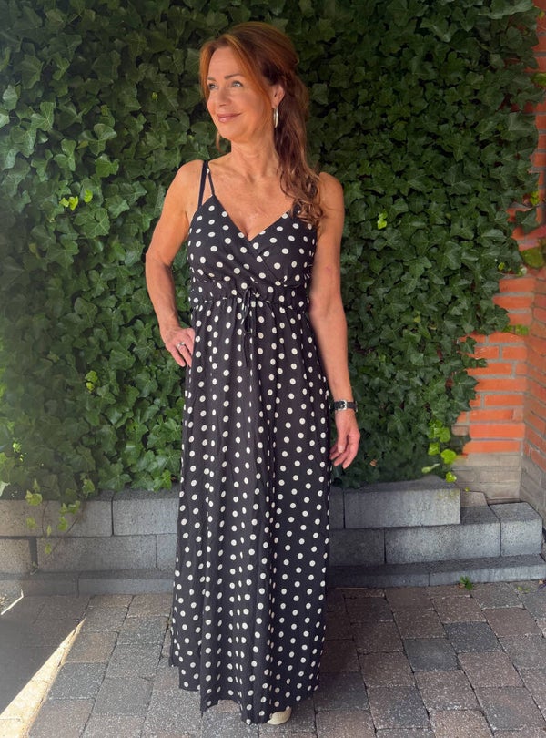 Lange polkadot jurk - zwart