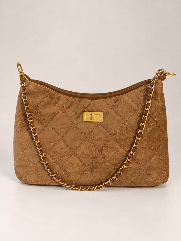 Schoudertas met diamantpatroon met lang/kort hengsel - khaki