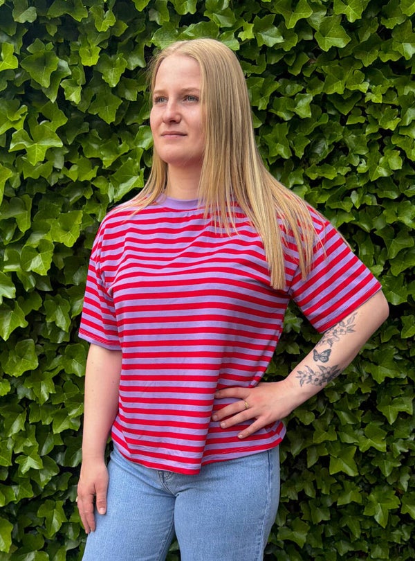 Gestreept shirt met korte mouw - rood/paars
