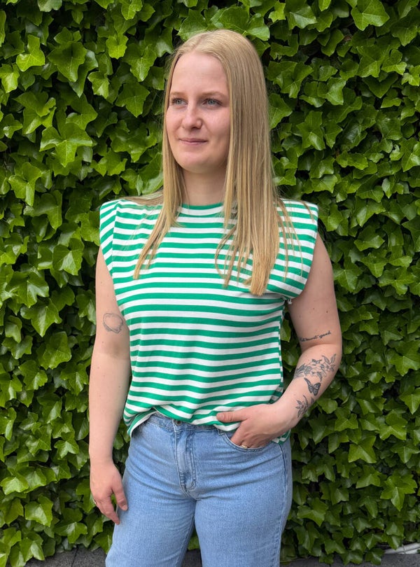Gestreept shirt zonder mouw met shoulder pads - groen/wit