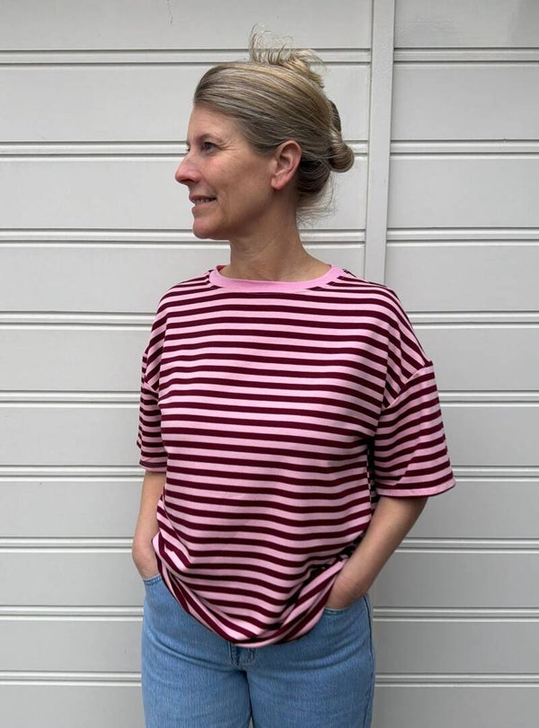 Gestreept shirt met korte mouw - roze/rood
