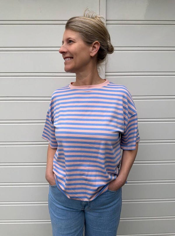 Gestreept shirt met korte mouw - lichtroze/lichtblauw