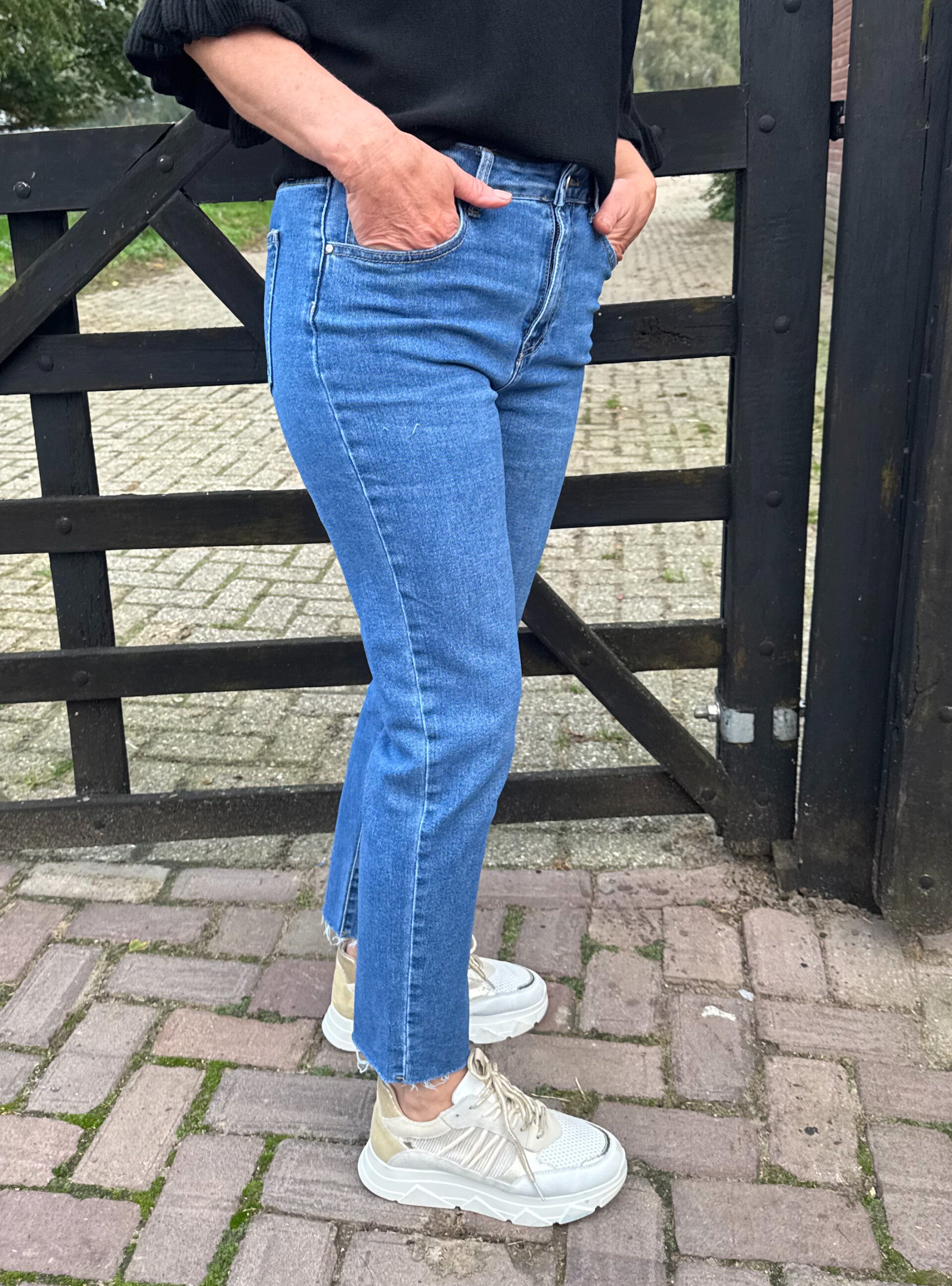 Rechte jeans met hoge taille - blauw