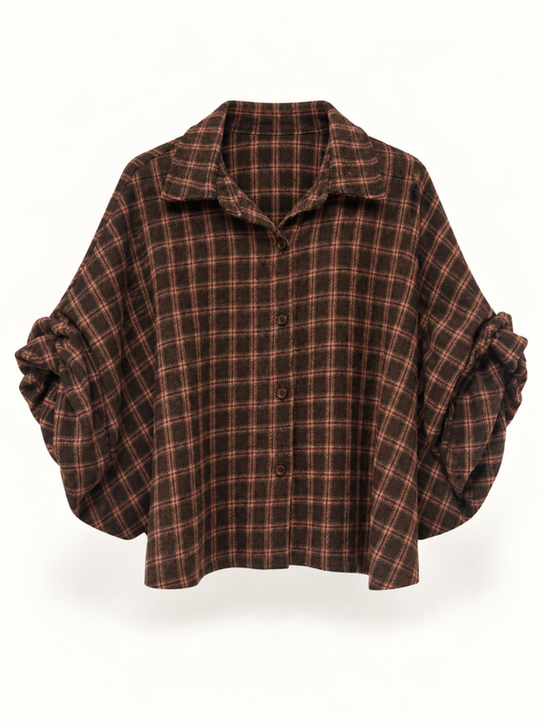 Geruite blouse met driekwart mouw - bruin