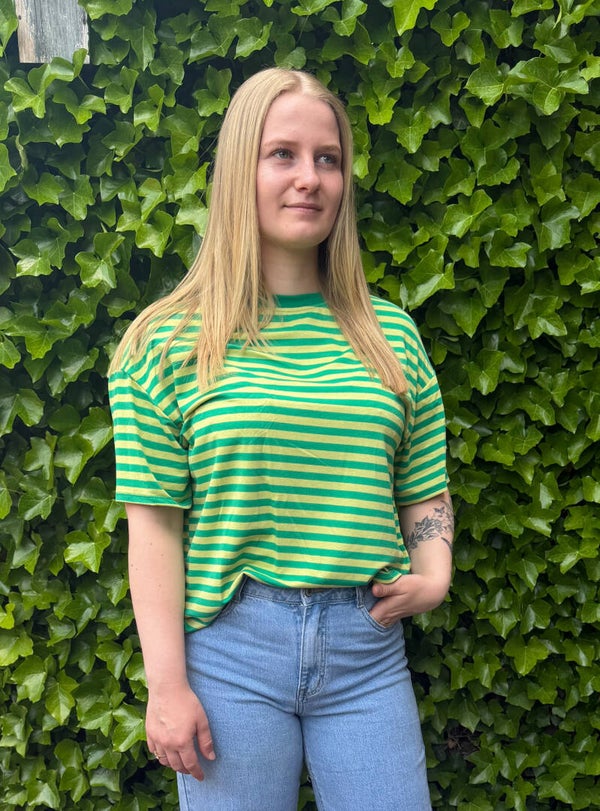 Gestreept shirt met korte mouw - groen/geel