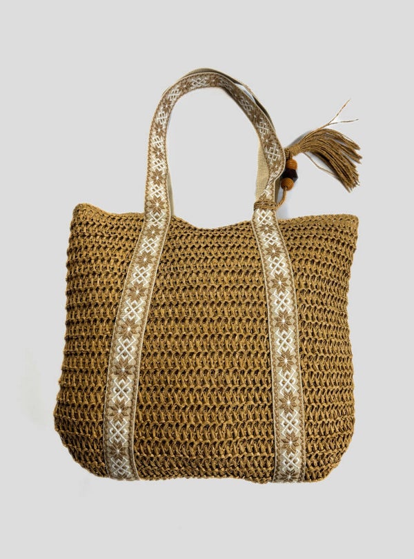 Rieten tas - licht beige ceintuur