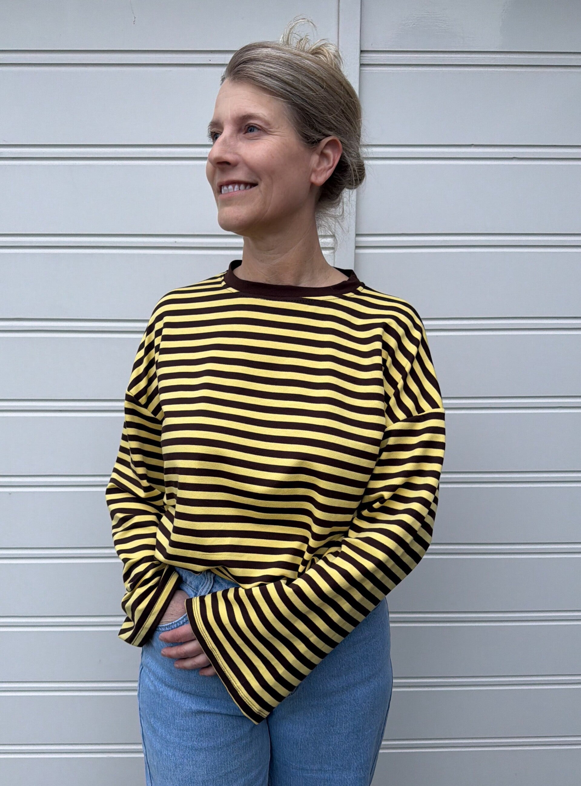 Gestreept shirt met lange mouw - geel/bruin