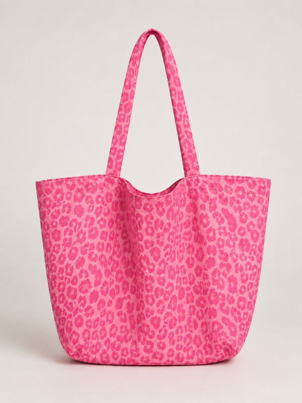 XL shopper luipaard motief - fuchsia
