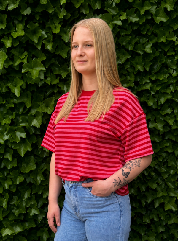 Gestreept shirt met korte mouw - rood/roze