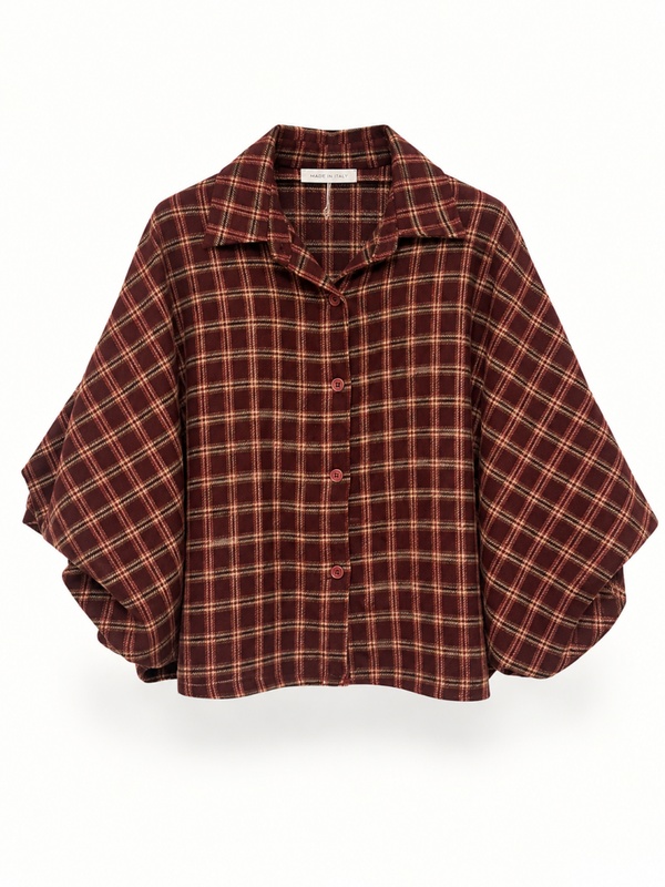 Geruite blouse met driekwart mouw - bordeauxrood