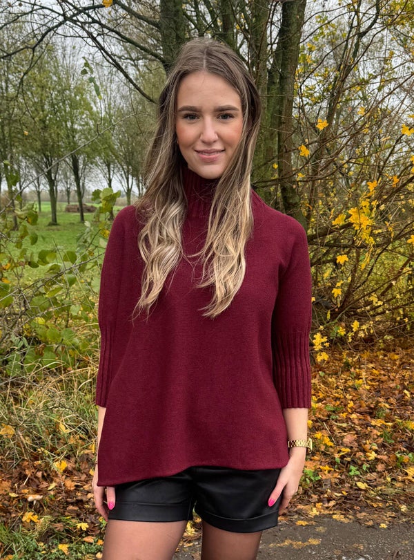 Trui halflange mouw met col - bordeauxrood