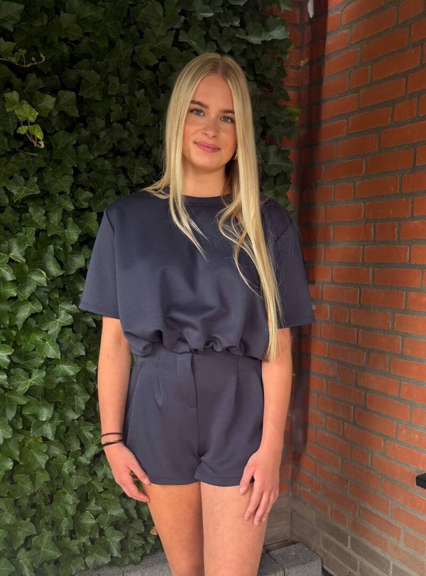 Set top met korte mouw en korte broek - blauw