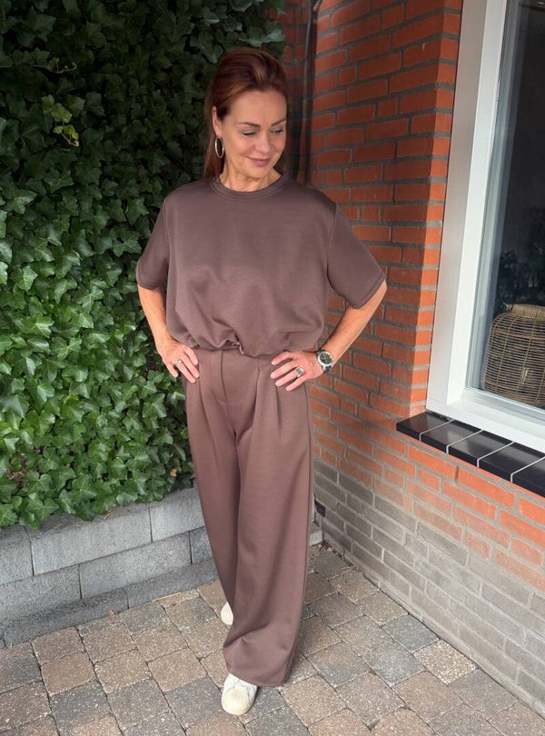 Set top en lange broek - bruin
