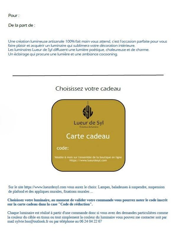 La carte cadeau à partir de 30 euros