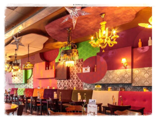 restaurant, muur, kleur, patchwork