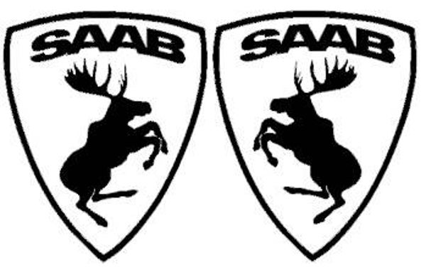SAAB Elandbadge schild 75mm zwart op wit - SET