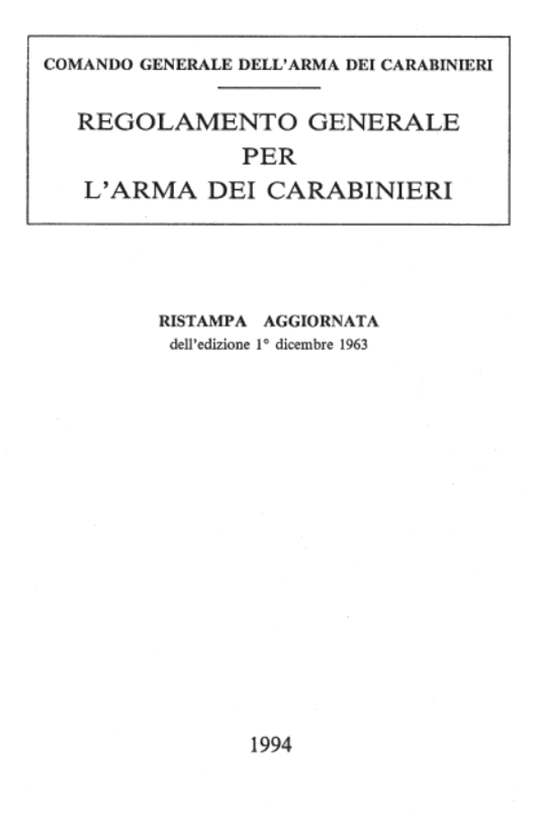 REGOLAMENTO GENERALE PER L' ARMA DEI CARABINIERI