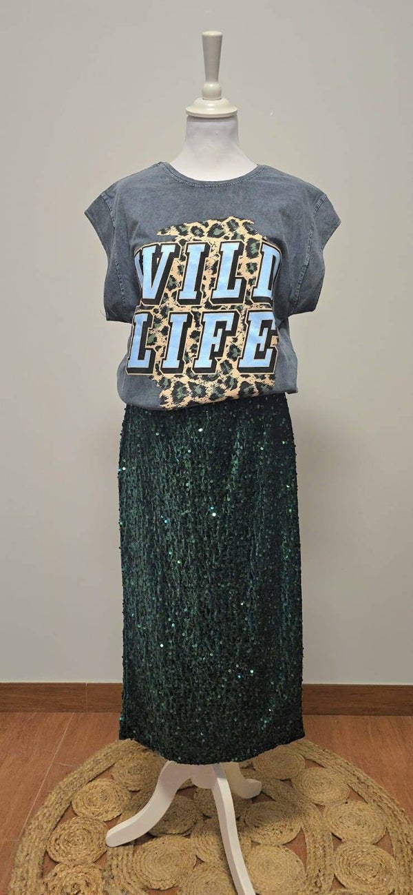 Falda lentejuelas y terciopelo