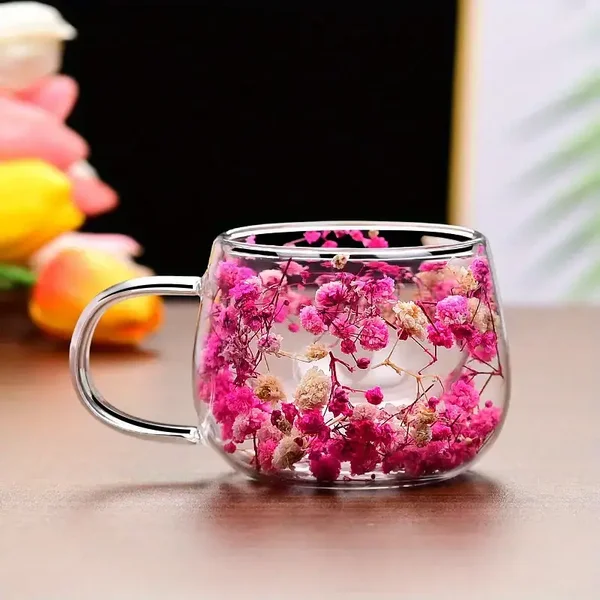 Thee/Koffie kopje 'roze & wit' met gedroogde bloemen