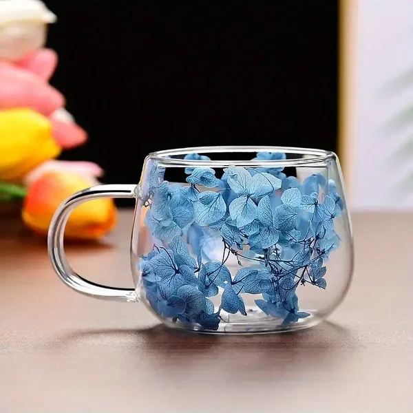 Thee/Koffie kopje 'blauw' met gedroogde bloemen