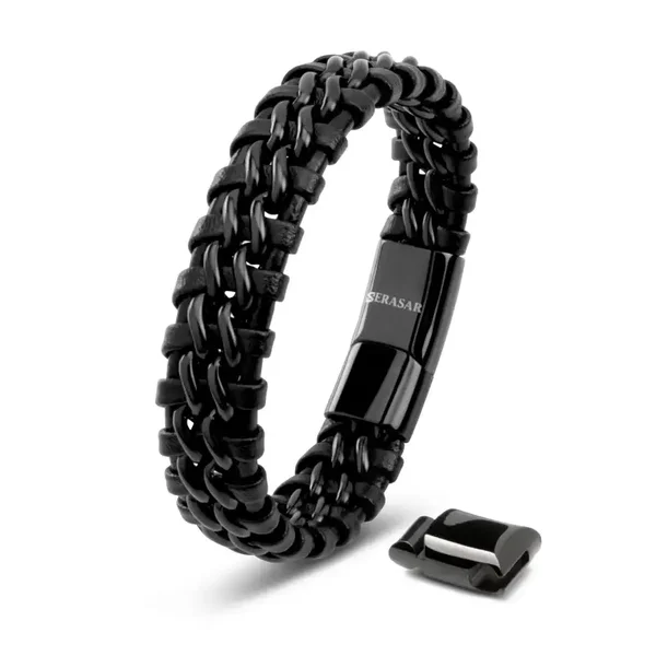 „Steel” Leren Armband - Zwart