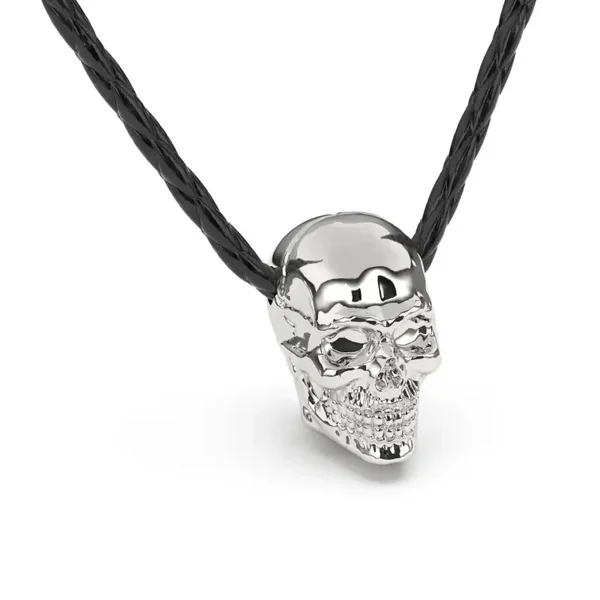„Skull” Leren Ketting  - Zilver