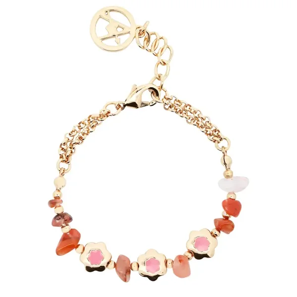 Armband 'Bloemen & Stenen' (Roos / Altviool)