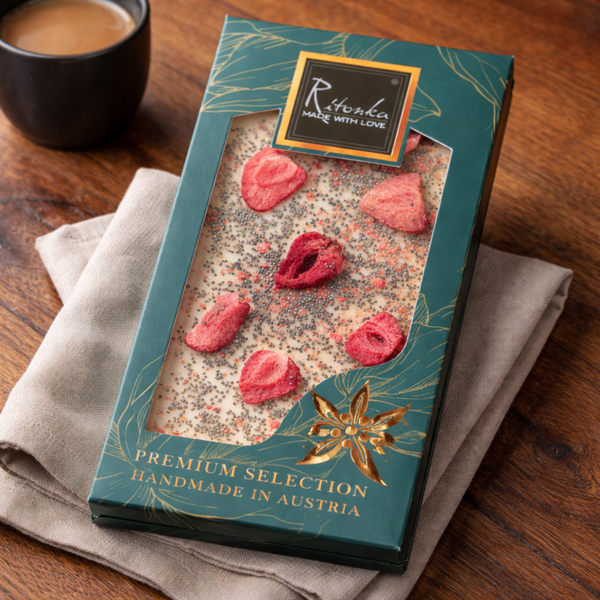 Premium Witte Chocolade - Maanzaad & Aardbei