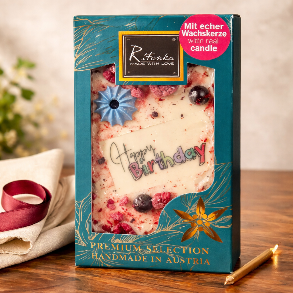 Premium Witte Chocolade - Happy Birthday (Incl. Kaarsje)