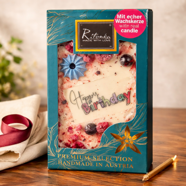 Ritonka - Premium Witte Chocolade 'Happy Birthday' (Incl. Kaarsje)