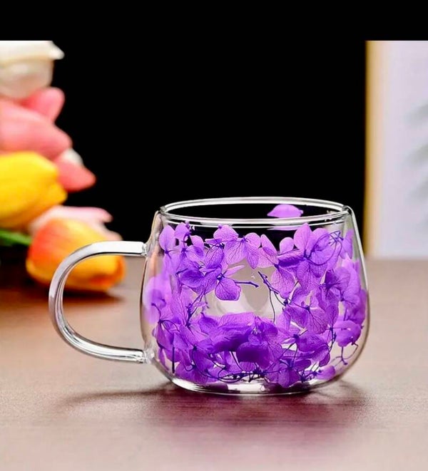 Thee/Koffie kopje 'paars' met gedroogde bloemen