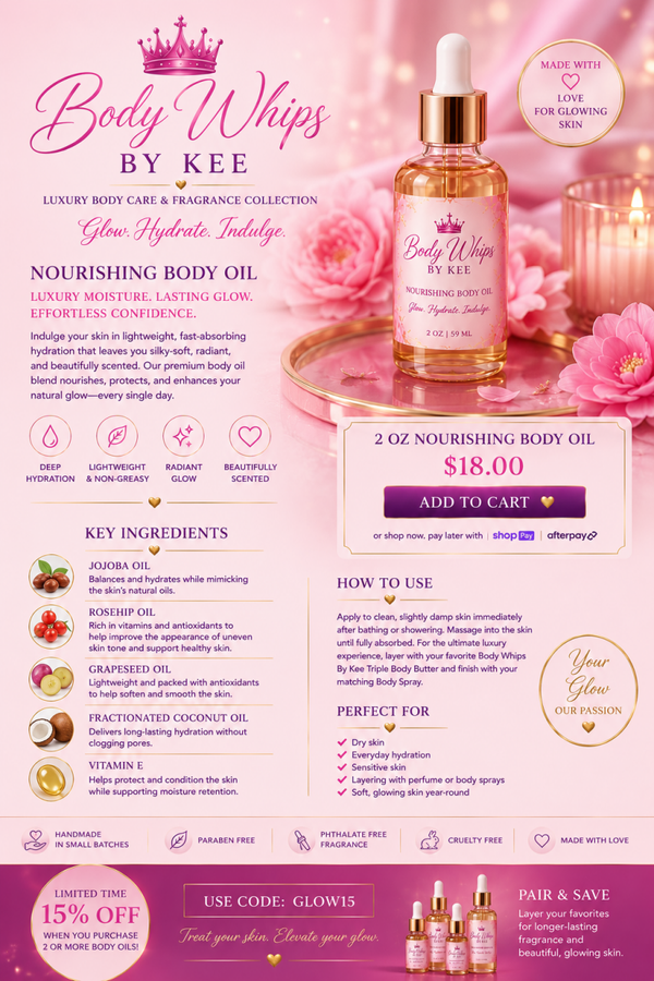 Body Whips By Kee – Nourishing Body Oil (2 oz)