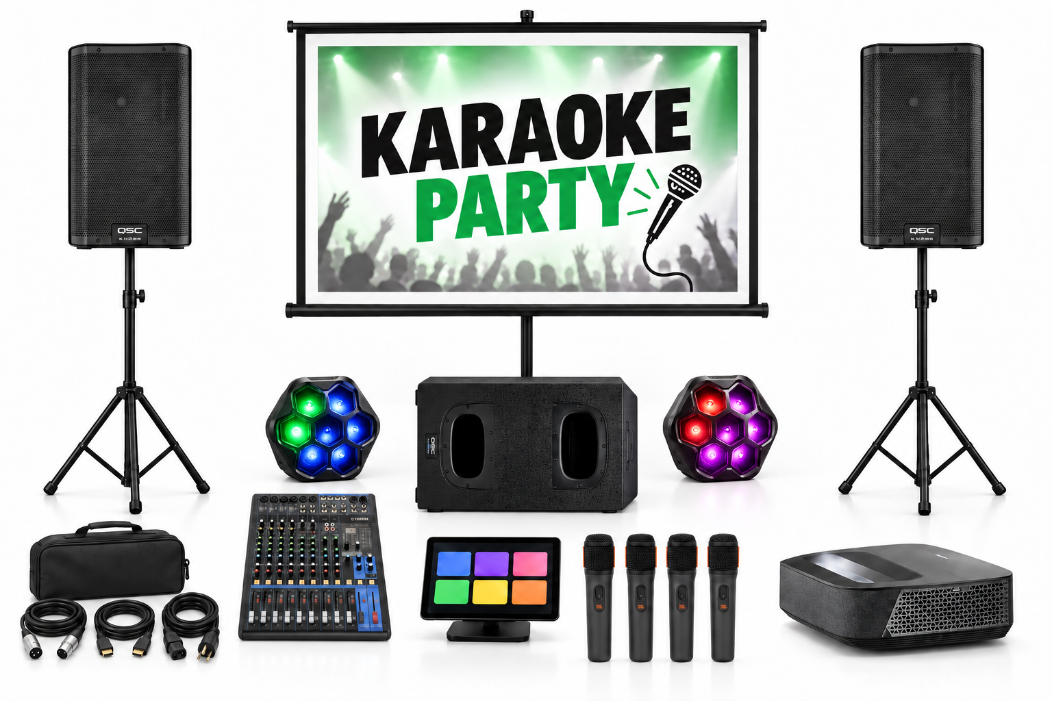 Karaoke-Verleihset mit zwei LIGHTBOKS-Partylichtern